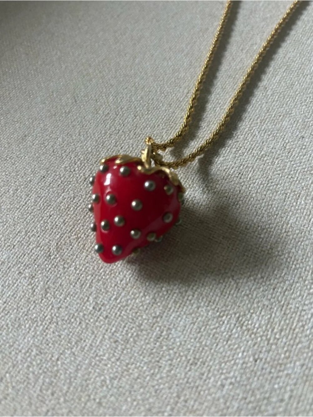 Kenneth Jay Lane Gold-Tone Chain with Red Strawberry Pendant - Picture 5 of 7
